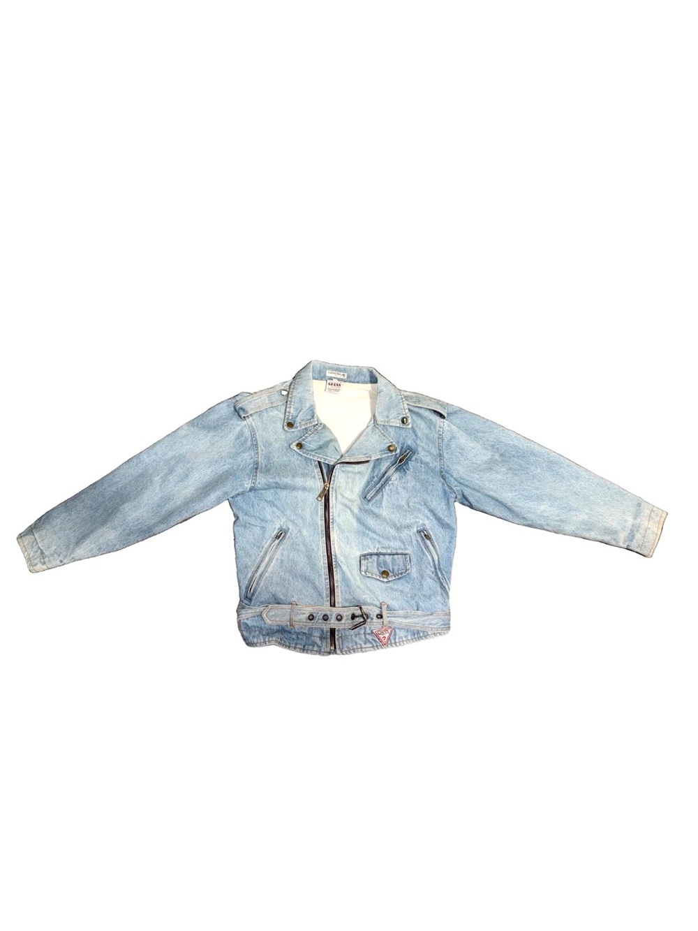 1980βs Vintage GUESS Products Georges Marciano Denim Moto Jacket, Size 2 SMALL